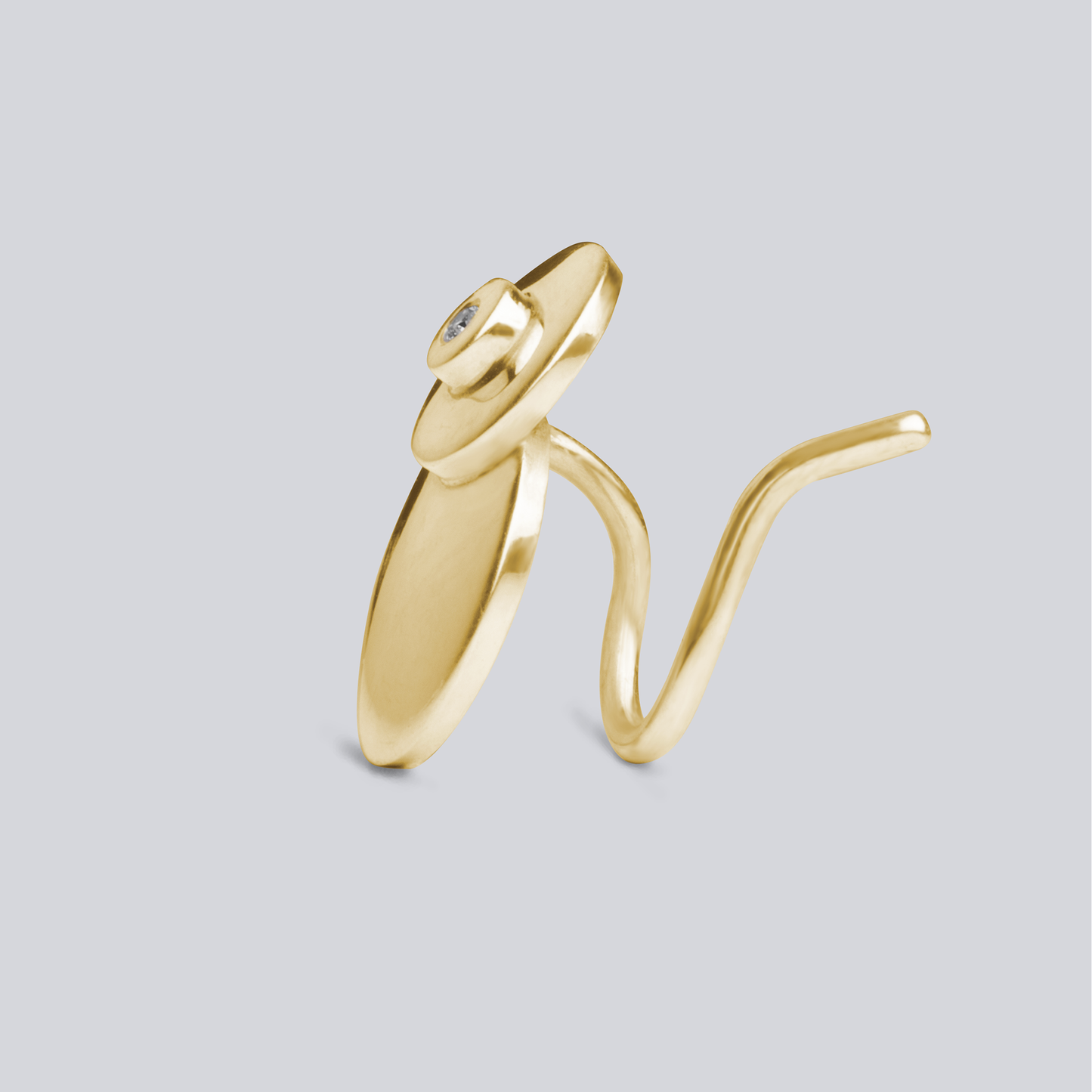 Diamond button earrings with "piggy-tail" in 18K gold
