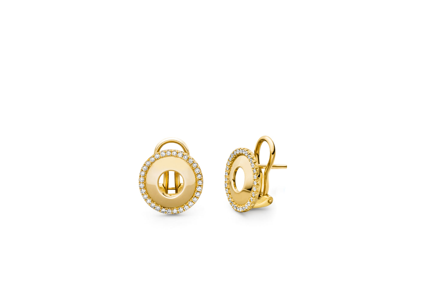 Gold earrings with diamonds in fishtail - setting