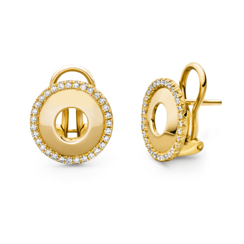 Gold earrings with diamonds in fishtail - setting